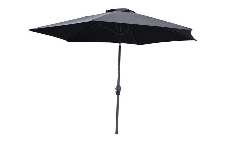 Stilrent svart parasoll som skyddar dig mot sommarsolens starka strålar.