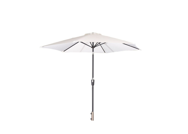 Stilrent vitt parasoll som skyddar dig mot sommarsolens starka strålar.