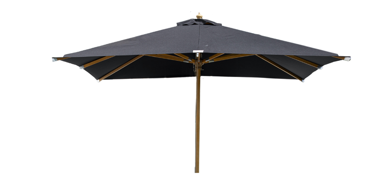 Snyggt svart parasoll i kvadratisk form. Skyddar dig mot solen under hela sommarsäsongen.