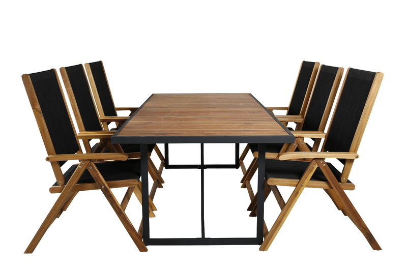 Matbord Khung i brun akacia med en dekorativ ram och underrede i svart stål. Ett matbord som passar lika bra i trädgården som på uteplatsen. Njut av sommarens härliga stunder tillsammans! Läs mer under våra skötselråd om hur du tar hand om ditt bord på al