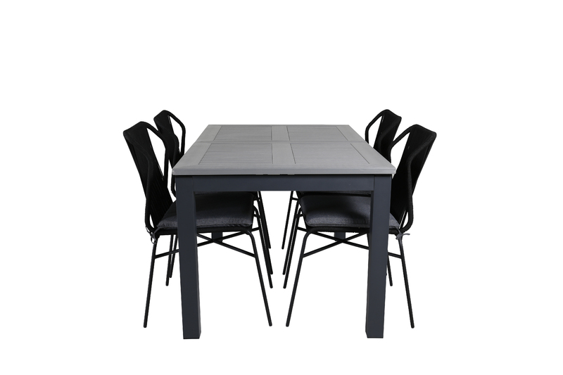 Albany är ett förlängningsbart matbord med alla rätt - stilrent, praktiskt och tidlöst! Bordsskivan är i grå aintwood och stommen i svart aluminium; två slitstarka material som ger dig ett bord som står sig över tid. Den raka nordiska formen gör ett robus