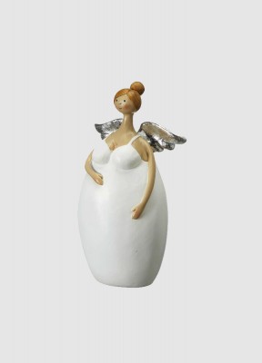 Vit ängel med handen på magenEn fin vit stående ängel med handen placerad vid magen.  Storlek: 8x5x17 cm