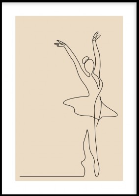 Poster, Ballerina one lineGrafisk poster med dansande ballerina. Tryckt på miljövänligt 230g, matt papperFinns i flera storlekar Postern levereras utan ram