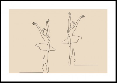 Poster, Ballerina one line 2Grafisk poster med två dansande ballerinor. Tryckt på miljövänligt 230g, matt papperFinns i flera storlekar Postern levereras utan ram