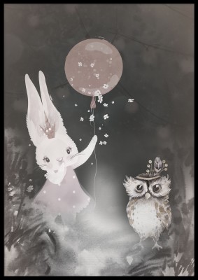 Barnposter, Bunny and owlEn drömlik poster i brun nyans med en kanin och en uggla.
Tryckt på miljövänligt 230g, matt papperFinns i flera storlekarPostern levereras utan ram