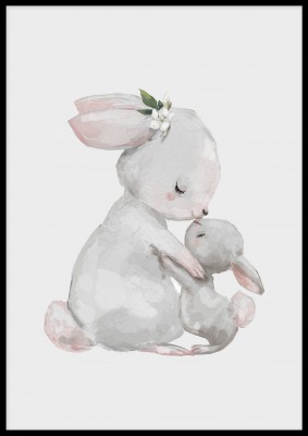 Poster, Kanin och PussEn underbar barnposter med motiv av två kaniner som pussas. Denna söta poster passar utmärkt i barnrummet och pryder enkelt upp en tråkig vägg. Låt ditt barn vakna upp till dessa söta kaniner. Tryckt på miljövänligt 230g, matt papper