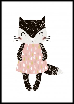 Poster, Katt med klänningEn underbar barnposter med motiv av en katt i en rosa klänning. Denna söta poster passar utmärkt i barnrummet och pryder enkelt upp en tråkig vägg. Låt ditt barn vakna upp till denna urgulliga katt.Tryckt på miljövänligt 230g, mat