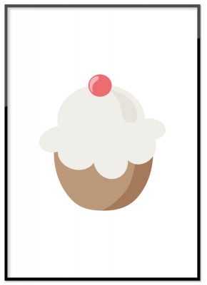 Poster, CupcakeEn söt barnposter med en lockande muffins. Tryckt på miljövänligt 230g matt papperFinns i flera storlekarPostern levereras utan ram
