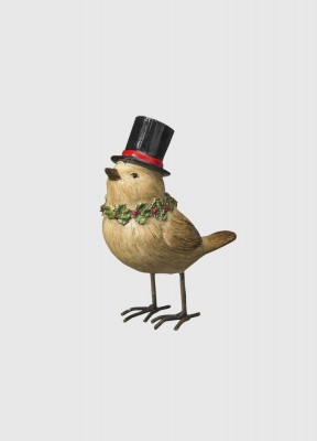 Dekorationsfågel, svart hattSöt liten fågel med hatt och krans.Storlek: 6x10x11 cm