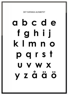 Det svenska alfabetet PosterSvartvit poster med tydliga bokstäver med det alfabetet på svenska. Perfekt för alla små barn som ska lära sig bokstäverna och svenska bokstäver. Den svenska alfabets postern är pedagogisk inredning. Fin att titta på samtidigt 
