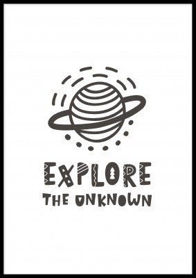 Poster, Upptäck det okändaEn underbar barnposter med motiv av en planet och texten Explore the Unknown