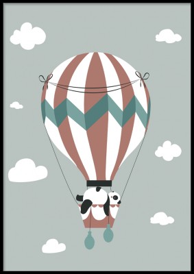 Barnposter, Flying pandaIllustrerad poster med en flygande panda.Tryckt på miljövänligt 230g, matt papperFinns i fler storlekar Postern levereras utan ram