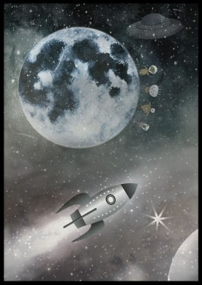 Poster, Friends in SpaceEn barnposter i dova färger med härligt rymdtema. Tryckt på miljövänligt 230g, matt papperFinns i flera storlekar Postern levereras utan ram