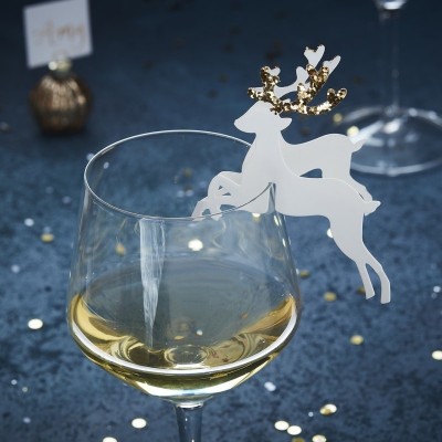 Julstämmning till drinkenSöta små renar med guldhorn att dekorera glasen med! 10-pack8cm X  9cm
