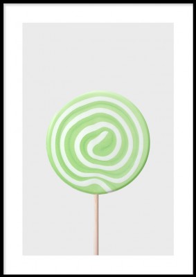 Poster, Green lollipopEn illustrerad barnposter med en riktigt god grön klubba, postern har en vit tryckt passepartout. Tryckt på miljövänligt 230g, matt papperFinns i fler storlekar Postern levereras utan ram