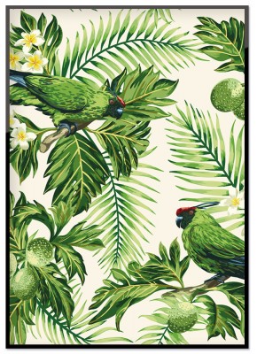 Poster Green parrotFärglatt print med många blad och ett par gröna papegojor. Tryckt på mijlövänligt 230g, matt papperFinns i fler storlekarPostern levereras utan ram
