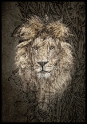 Poster, HakunaKraftfull poster med svartmönstrad bakgrund och ett lejon som framträder.Tryckt på miljövänligt 230g, matt papperFinns i flera storlekar Postern levereras utan ram