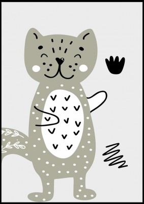 Barnposter, Happy CatPoster med gråtonad bakgrund och med en glad liten katt!Tryckt på miljövänligt 230g, matt papperFinns i fler storlekar Postern levereras utan ram