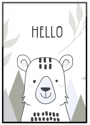 Poster, Hello bearEn söt barnposter med dova färger och en söt liten björn med texten Hello