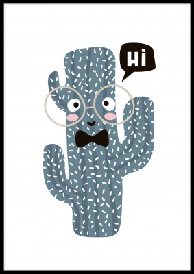 Poster med KaktusEn härlig poster i motiv av en kaktus i glasögon och fluga. Postern har även en liten pratbubbla med texten Hi