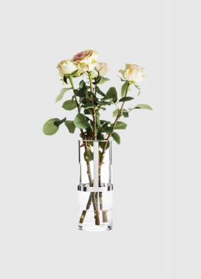 Hold ljuslykta & vas, silver Hold är en unik, prisbelönad glasvas designad av Pascal Charmolu. Vasen består av munblåst glas och ett metallhölje som går att justera i höjdled. Genom att enkelt flytta upp eller ner metallhållaren anpassar man höjden till a