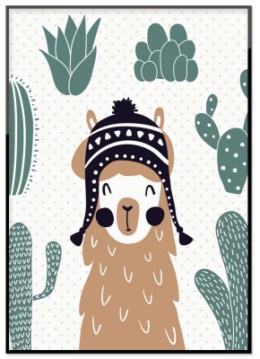 Poster Lama with sombreroEn härlig poster med lama och en liten sombrero-mössa.Tryckt på miljövänligt 230g matt papperFinns i flera storlekarPostern levereras utan ram