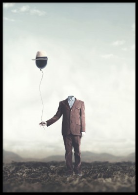 Poster, Man and balloonEn surrealistisk poster med en man och ballong. Tryckt på miljövänligt 230g, matt papperFinns i flera storlekar Postern levereras utan ram