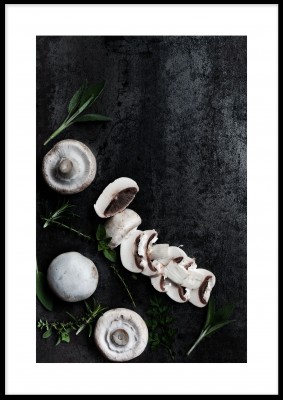 Poster, MushroomsEtt fotoprint över ett gäng svampar. Tryckt på miljövänligt 230g, matt papperFinns i flera storlekar Postern levereras utan ram