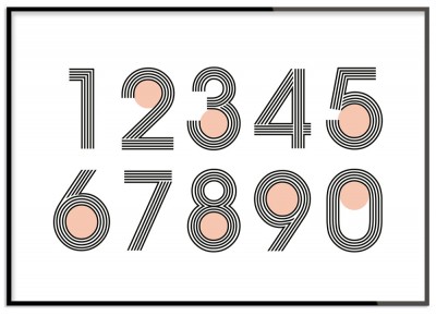 Poster, Numbers and pinkEn snygg retroinspirerad poster med siffrorna alla tio siffror. Tryckt på miljövänligt 230g matt papperFinns i flera storlekarPostern levereras utan ram
