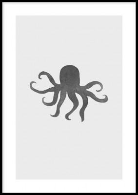 Poster, OctopusEn grafisk poster i svartvitt med en illustrerad bläckfisk. Tryckt på miljövänligt 230g, matt papperFinns i flera storlekar Postern levereras utan ram