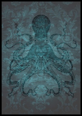 Poster, Octopus BluesMörkblå poster med ritat bläckfisk-mönster.  Tryckt på miljövänligt 230g, matt papperFinns i flera storlekar Postern levereras utan ram