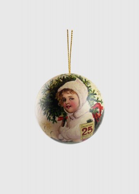 Öppningsbar plåtkula, flickaÖppningsbar julkula i plåt med klassiskt julmotiv. Material: PlåtDiameter: ca 10 cm