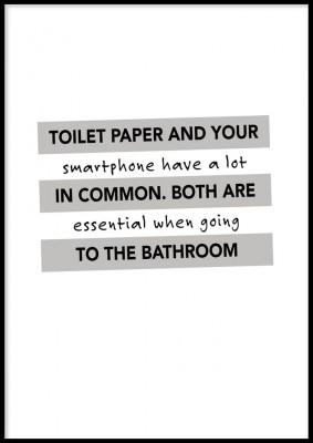 Poster, Paper and smartphoneEn poster med svart text i grå rutor. Passar perfekt till badrummet!Tryckt på miljövänligt 230g, matt papperFinns i fler storlekar Postern levereras utan ram