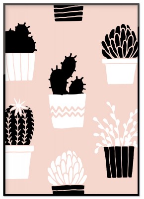 Poster Pink cactusHär kommer något riktigt snyggt och effektfullt till barnrummets inredning! Detta är en fin rosatonad poster med svarta och vita kaktusar! Denna poster blir ett riktigt blickfång i barnens rum! De här kaktusarna behöver ingen vara rädd f