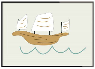 Poster, PiratskeppetEn snygg barnposter med ett piratskepp seglandes över öppet hav. Tryckt på miljövänligt 230g matt papperFinns i flera storlekarPostern levereras utan ram