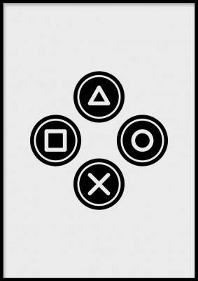 Poster, Playing symbols blackPoster till den som älskar att spela tv-spel.Tryckt på miljövänligt 230g, matt papperFinns i fler storlekar Postern levereras utan ram