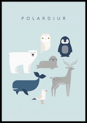 Poster, PolardjurEn härlig barnposter med bilder av olika polardjur. Här finns bland annat en  gullig säl och en vacker isbjörn. Denna snygga poster passar utmärkt till djurälskaren. Postern pryder enkelt upp en tråkig vägg. Tryckt på miljövänligt 230g, m
