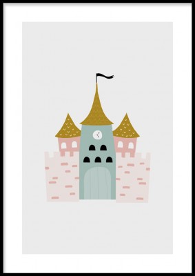 Barnposter, Prinsessans slottIllustrerad poster med ett fint sagoslott.Tryckt på miljövänligt 230g, matt papperFinns i fler storlekar Postern levereras utan ram