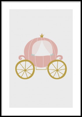 Barnposter, Rosa princessvagnIllustrerad poster med en fin rosa princessvagn.Tryckt på miljövänligt 230g, matt papperFinns i fler storlekar Postern levereras utan ram