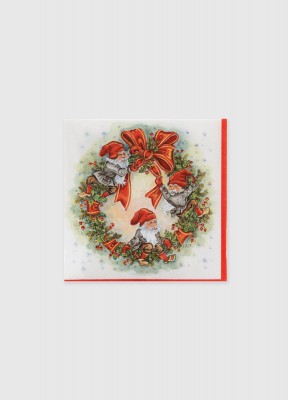 Julservett tomtekrans, 20-packEn servett med tomtekrans, ritad av Ingrid Elf. Storlek: 33x33 cmAntal: 20 st