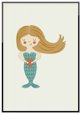 Poster, SjöjungfruEn illustrerad barnaffisch med söt liten sjöjungfru. Tryckt på miljövänligt 230g matt papperFinns i flera storlekarPostern levereras utan ram