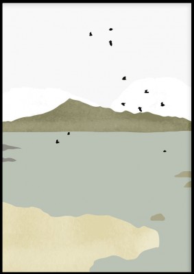 Poster, SjönAbstrakt landskap över sjönTryckt på miljövänligt 230g, matt papperFinns i fler storlekar Postern levereras utan ram