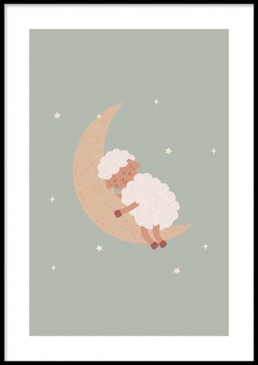 Barnposter, Sleeping lambIllustrerad poster med slumrande lamm. Tryckt på miljövänligt 230g, matt papperFinns i fler storlekar Postern levereras utan ram