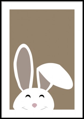 Barnposter, Smiling bunnyIllustrerad poster med en glad liten kanin.Tryckt på miljövänligt 230g, matt papperFinns i fler storlekar Postern levereras utan ram