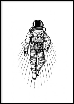 Poster, SpacemanEn svartvit poster i vintagestil med en astronaut. Tryckt på miljövänligt 230g, matt papperFinns i flera storlekar Postern levereras utan ram