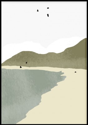Poster, StrandenAbstrakt landskap över strandenTryckt på miljövänligt 230g, matt papperFinns i fler storlekar Postern levereras utan ram