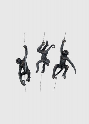 Som i djungelnTre söta apor klättrandes i varsitt rep. En rolig inredningsdetalj att hänga upp där hemma! Dessa söta apor finns även i guld.
Höjd: 14-15 cmBredd: 5-8 cmDjup: 5-6 cmFärg: SvartMaterial: PolyresinSäljes i 3-pack