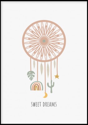 Poster Sweet dreamsPoster i mjuka toner med en drömfångare och texten sweet dreamsTryckt på miljövänligt 230g, matt papperFinns i flera storlekarPostern levereras utan ram