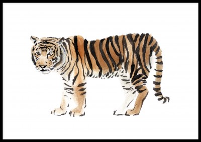 Poster, TigernEn riktigt snygg barnposter med ett motiv av en stor handmålad tiger. Postern passar utmärkt i barnrummet till någon som tycker att farliga djur är spännande att kolla på. Tryckt på miljövänligt 230g, matt papperFinns i flera storlekar Poste