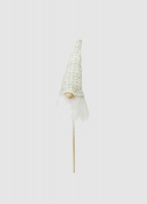 Mjuk tomte på stick, vitEn mjuk tomte på stick som du enkelt kan sätta ner i fina blomsterdekorationer. Storlek: 5+13 cmMaterial: Textil
